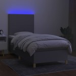 vidaXL Pat cu arcuri, saltea și LED, gri deschis, 90x190 cm, textil
