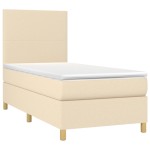 vidaXL Pat cu arcuri, saltea și LED, crem, 90x190 cm, textil