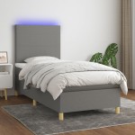 vidaXL Pat cu arcuri, saltea și LED, gri închis, 90x200 cm, textil