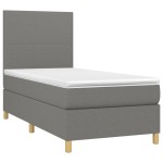 vidaXL Pat cu arcuri, saltea și LED, gri închis, 90x200 cm, textil