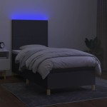 vidaXL Pat cu arcuri, saltea și LED, gri închis, 90x200 cm, textil