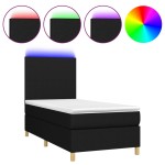 vidaXL Pat cu arcuri, saltea și LED, negru, 90x200 cm, textil