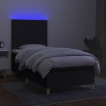vidaXL Pat cu arcuri, saltea și LED, negru, 90x200 cm, textil