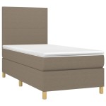 vidaXL Pat cu arcuri, saltea și LED, gri taupe, 90x200 cm, textil