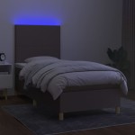 vidaXL Pat cu arcuri, saltea și LED, gri taupe, 90x200 cm, textil