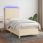 vidaXL Pat cu arcuri, saltea și LED, crem, 90x200 cm, textil vidaXL Pat cu arcuri, saltea și LED, crem, 90x200 cm, textil