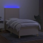vidaXL Pat cu arcuri, saltea și LED, crem, 90x200 cm, textil vidaXL Pat cu arcuri, saltea și LED, crem, 90x200 cm, textil