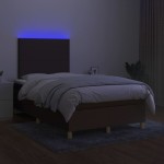 vidaXL Pat cu arcuri, saltea și LED, maro închis, 120x200 cm, textil vidaXL Pat cu arcuri, saltea și LED, maro închis, 120x200 cm, textil