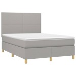 vidaXL Pat cu arcuri, saltea și LED, gri deschis, 140x200 cm, textil