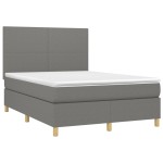 vidaXL Pat cu arcuri, saltea și LED, gri închis, 140x200 cm, textil