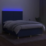 vidaXL Pat cu arcuri, saltea și LED, albastru, 140x200 cm, textil