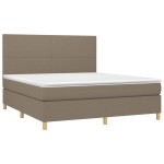 vidaXL Pat cu arcuri, saltea și LED, gri taupe, 160x200 cm, textil
