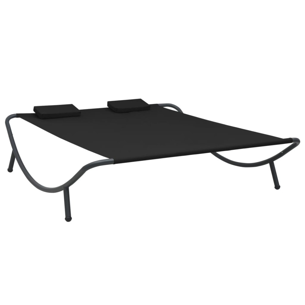 vidaXL Pat șezlong de exterior, negru, material textil