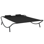 vidaXL Pat șezlong de exterior, negru, material textil vidaXL Pat șezlong de exterior, negru, material textil