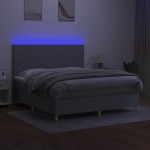 vidaXL Pat cu arcuri, saltea și LED, gri deschis, 180x200 cm, textil