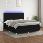 vidaXL Pat cu arcuri, saltea și LED, negru, 180x200 cm, textil vidaXL Pat cu arcuri, saltea și LED, negru, 180x200 cm, textil