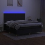 vidaXL Pat cu arcuri, saltea și LED, negru, 180x200 cm, textil vidaXL Pat cu arcuri, saltea și LED, negru, 180x200 cm, textil