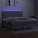 vidaXL Pat cu arcuri, saltea și LED, gri deschis, 200x200 cm, textil