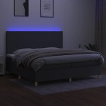 vidaXL Pat cu arcuri, saltea și LED, gri închis, 200x200 cm, textil