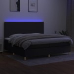 vidaXL Pat cu arcuri, saltea și LED, negru, 200x200 cm, textil