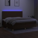 vidaXL Pat cu arcuri, saltea și LED, maro închis, 200x200 cm, textil