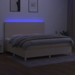 vidaXL Pat cu arcuri, saltea și LED, crem, 200x200 cm, textil
