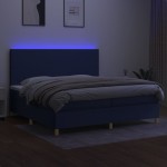 vidaXL Pat cu arcuri, saltea și LED, albastru, 200x200 cm, textil
