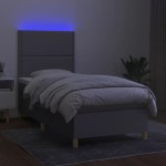 vidaXL Pat cu arcuri, saltea și LED, gri deschis, 80x200 cm, textil