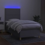 vidaXL Pat cu arcuri, saltea și LED, gri deschis, 90x190 cm, textil