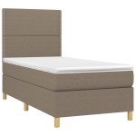 vidaXL Pat cu arcuri, saltea și LED, gri taupe, 90x190 cm, textil