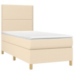 vidaXL Pat cu arcuri, saltea și LED, crem, 90x190 cm, textil