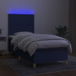 vidaXL Pat cu arcuri, saltea și LED, albastru, 90x190 cm, textil