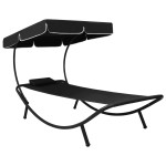 vidaXL Pat șezlong de exterior cu baldachin și pernă, negru vidaXL Pat șezlong de exterior cu baldachin și pernă, negru