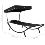 vidaXL Pat șezlong de exterior cu baldachin și pernă, negru vidaXL Pat șezlong de exterior cu baldachin și pernă, negru