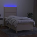 vidaXL Pat cu arcuri, saltea și LED, crem, 90x200 cm, textil vidaXL Pat cu arcuri, saltea și LED, crem, 90x200 cm, textil