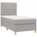 vidaXL Pat cu arcuri, saltea și LED, gri deschis, 100x200 cm, textil