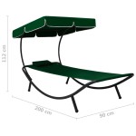 vidaXL Pat șezlong de exterior cu baldachin și pernă, verde vidaXL Pat șezlong de exterior cu baldachin și pernă, verde