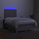 vidaXL Pat cu arcuri, saltea și LED, gri deschis, 120x200 cm, textil