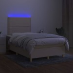 vidaXL Pat cu arcuri, saltea și LED, crem, 120x200 cm, textil