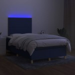 vidaXL Pat cu arcuri, saltea și LED, albastru, 120x200 cm, textil vidaXL Pat cu arcuri, saltea și LED, albastru, 120x200 cm, textil