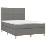 vidaXL Pat cu arcuri, saltea și LED, gri închis, 140x190 cm, textil