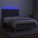 vidaXL Pat cu arcuri, saltea și LED, gri închis, 140x190 cm, textil