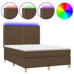 vidaXL Pat cu arcuri, saltea și LED, maro închis, 140x190 cm, textil