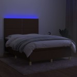 vidaXL Pat cu arcuri, saltea și LED, maro închis, 140x190 cm, textil