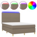 vidaXL Pat cu arcuri, saltea și LED, gri taupe, 140x190 cm, textil