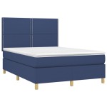 vidaXL Pat cu arcuri, saltea și LED, albastru, 140x190 cm, textil