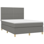 vidaXL Pat cu arcuri, saltea și LED, gri închis, 140x200 cm, textil