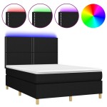 vidaXL Pat cu arcuri, saltea și LED, negru, 140x200 cm, textil