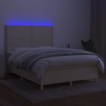 vidaXL Pat cu arcuri, saltea și LED, crem, 140x200 cm, textil