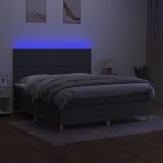 vidaXL Pat cu arcuri, saltea și LED, gri închis, 160x200 cm, textil vidaXL Pat cu arcuri, saltea și LED, gri închis, 160x200 cm, textil